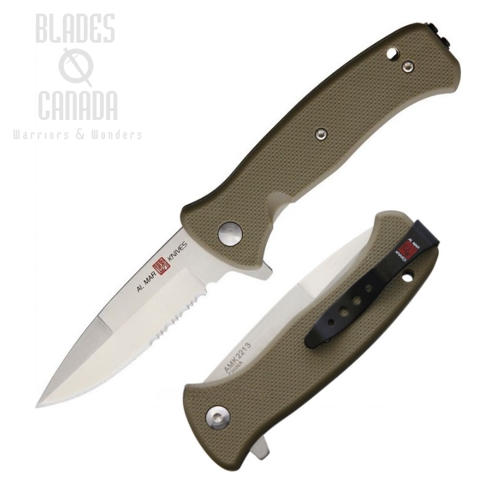 (image for) Al Mar Mini SERE 2020 Flipper Folding Knife, Assisted Opening, 8Cr13MoV, FRN Tan, AMK2213